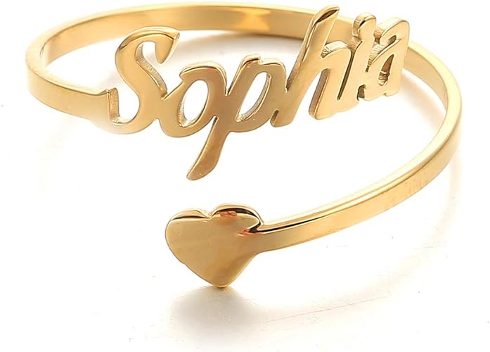 Heart Design Custom Name Ring