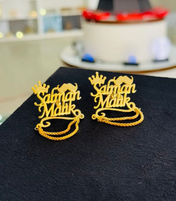 Custom Double Name Mustache Cufflinks With Chain