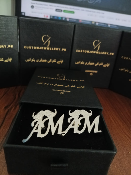 AM Alphabet Custom Name Cufflinks With Mustache