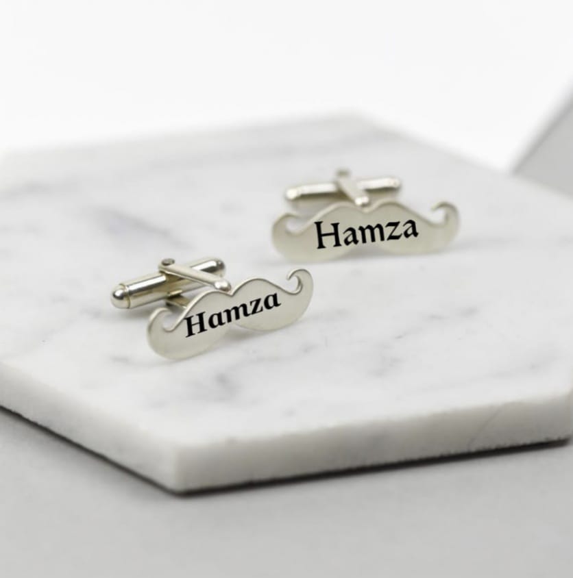 Mustache Engraved Name Cufflinks