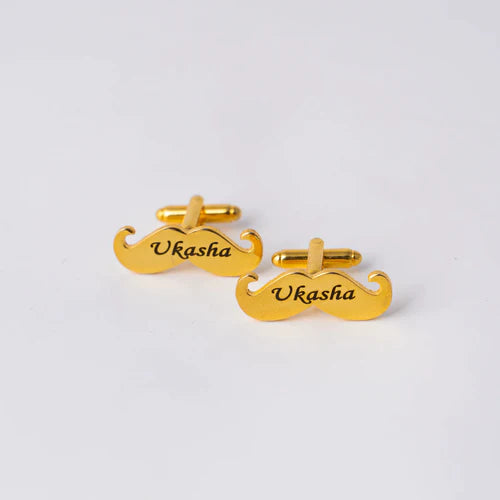 Mustache Engraved Name Cufflinks