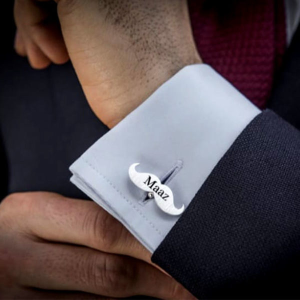 Mustache Engraved Name Cufflinks