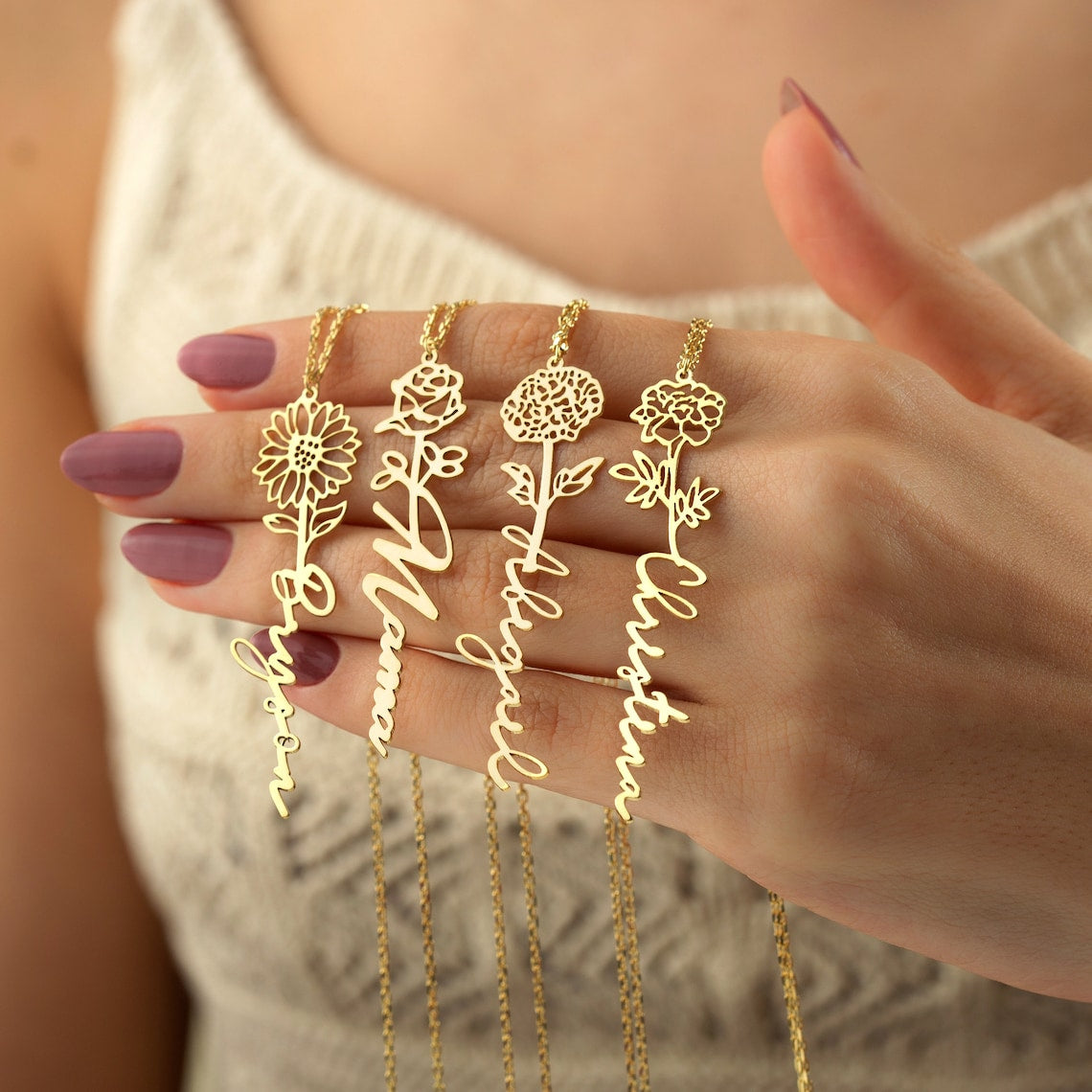 Personalized Birth Month Flower Necklace