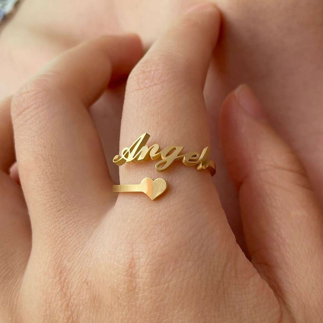 Heart Design Custom Name Ring