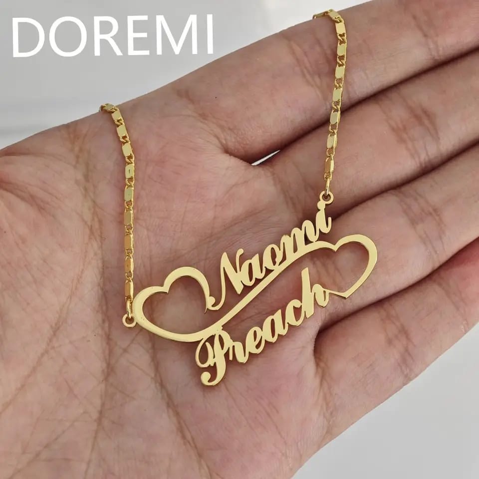 Double Heart Duble Name Custom Necklace