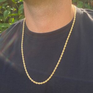 4mm Thick 18k Gold Plated Rope Chain For Men