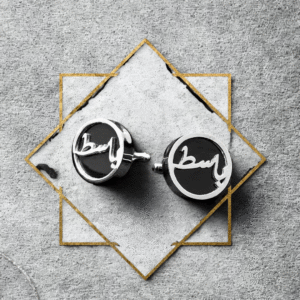 Customized Arabic Name Cufflinks for Men – Elegant Black & Silver Design