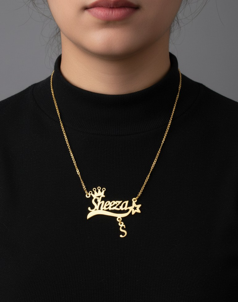 18K Gold Plated Personalised Custom Name Necklace With Crown