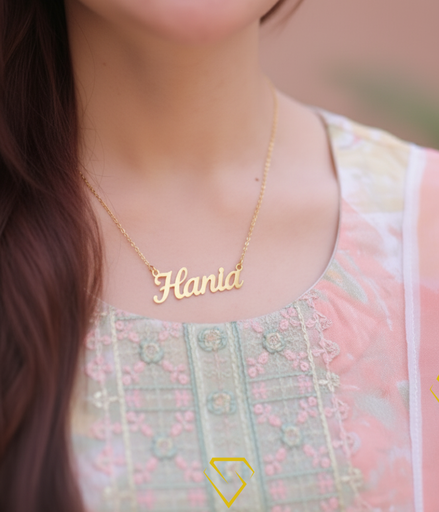 Hania Amir Wearing 18K Gold Plated Custom Name Necklace - Image 2