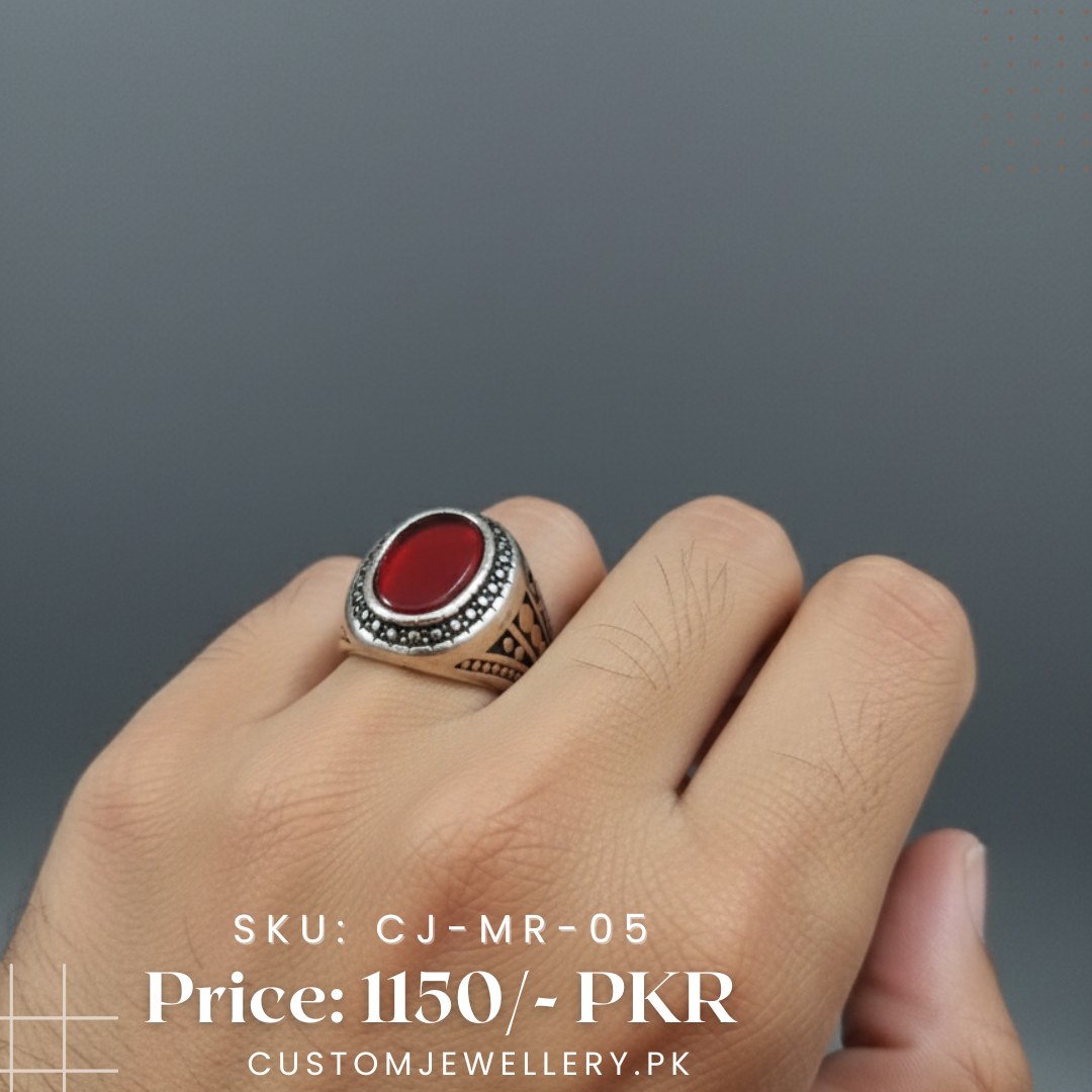 Men's Red Stone Silver Ring