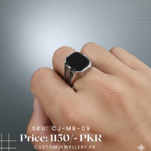 Men Octagonal Black Stone Silver