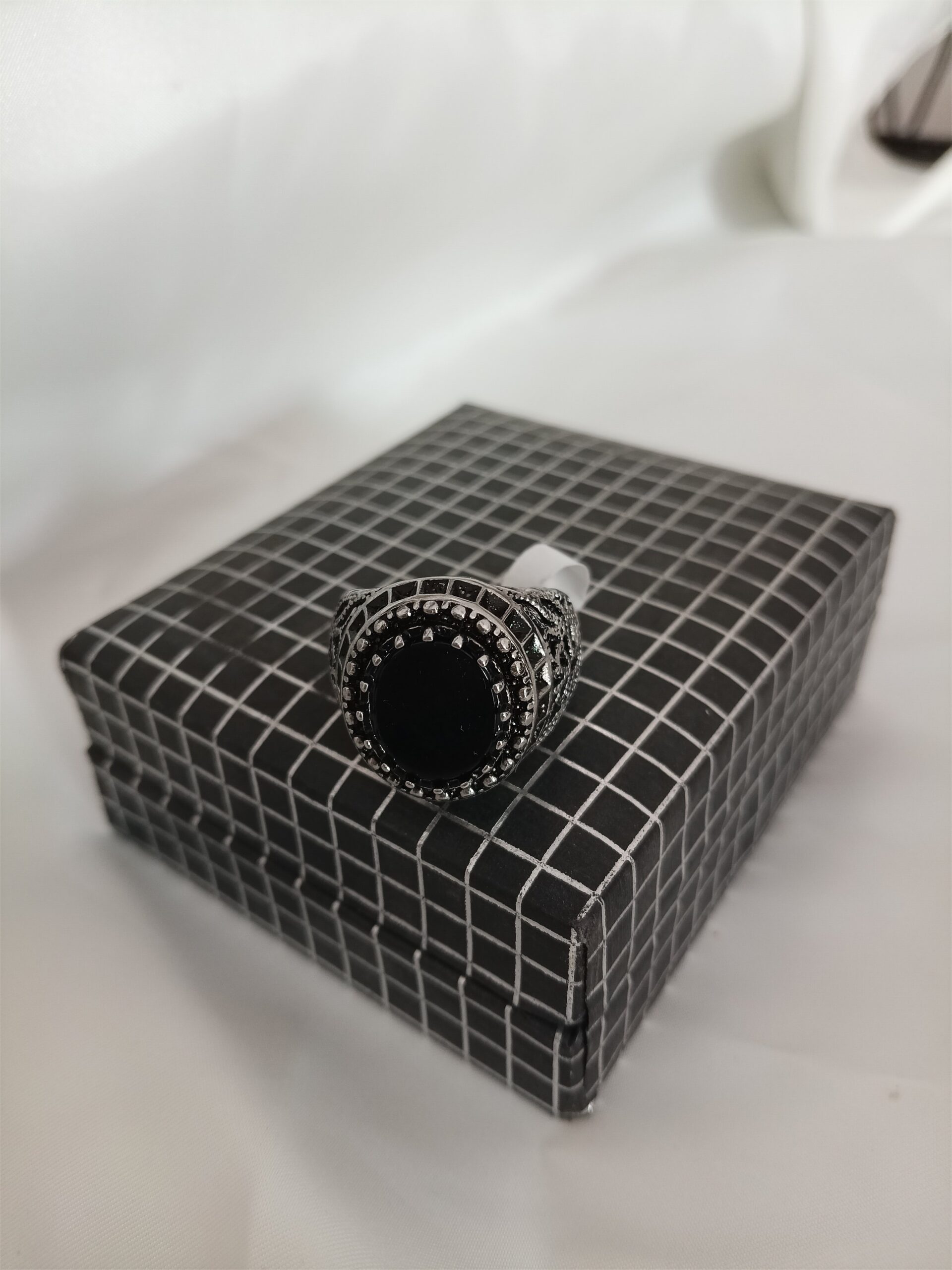 Turkish Men Round Black Stone Silver Ring - Image 3