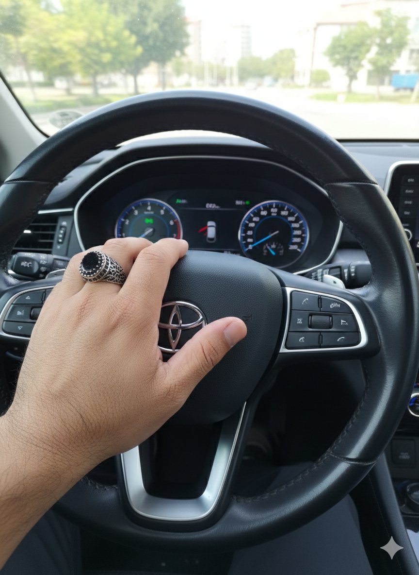 Turkish Men Round Black Stone Silver Ring - Image 2