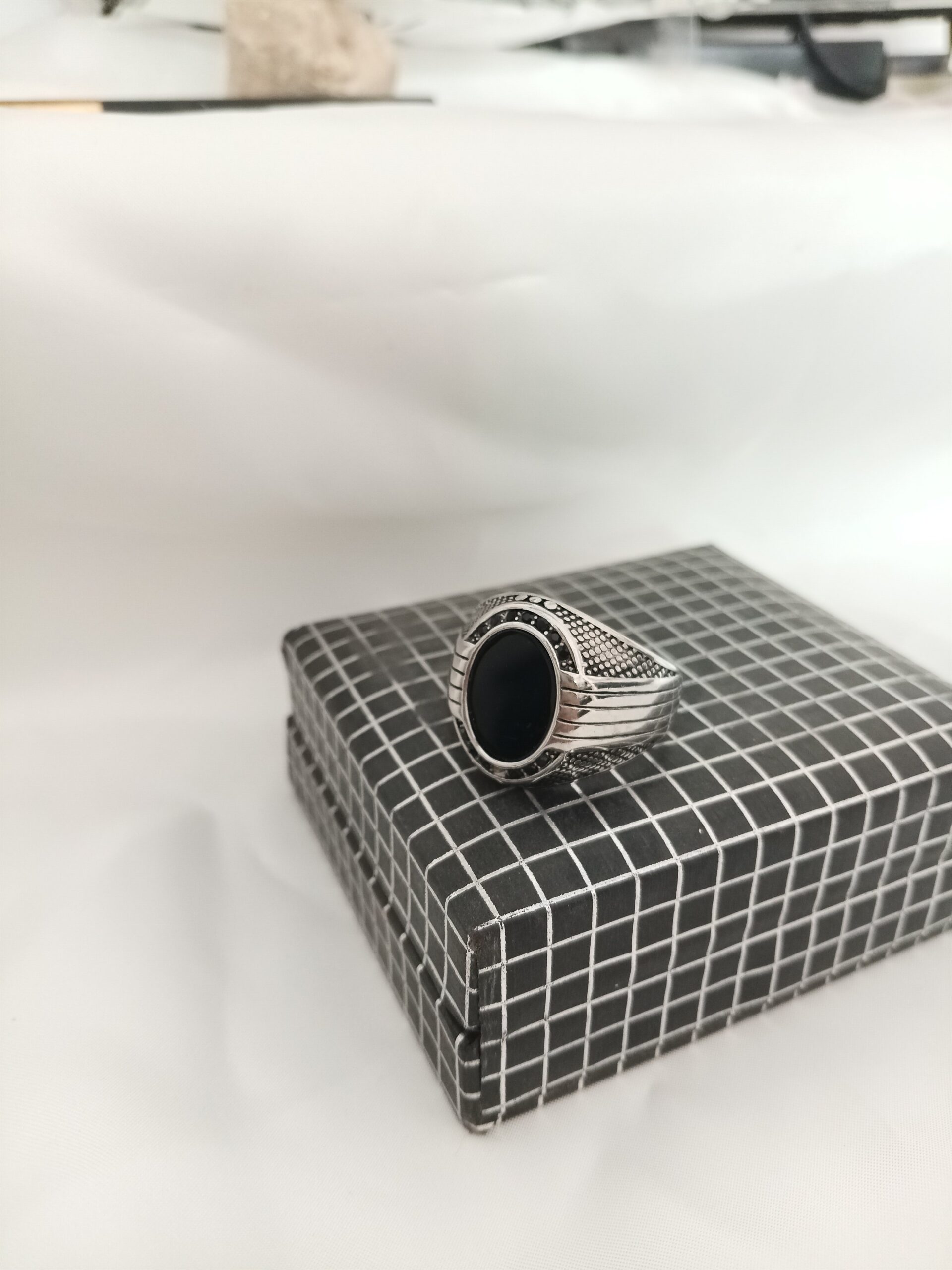 Turkish Men Black Stone Silver Ring - Image 2