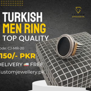 Turkish Men Oval Black Stone Silver Ring