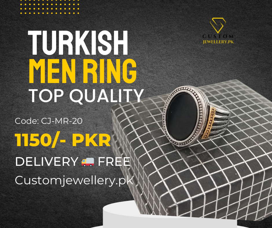 Turkish Men Oval Black Stone Silver Ring