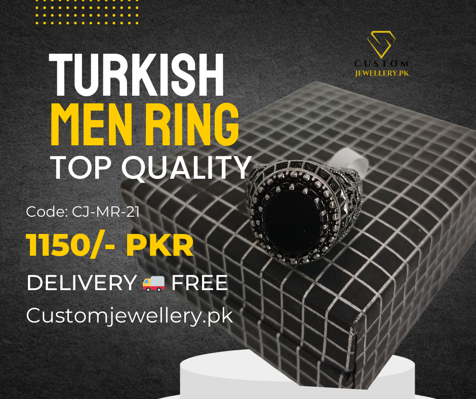 Turkish Men Round Black Stone Silver Ring