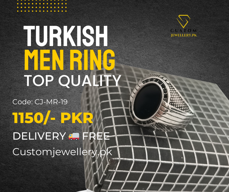Turkish Men Black Stone Silver Ring