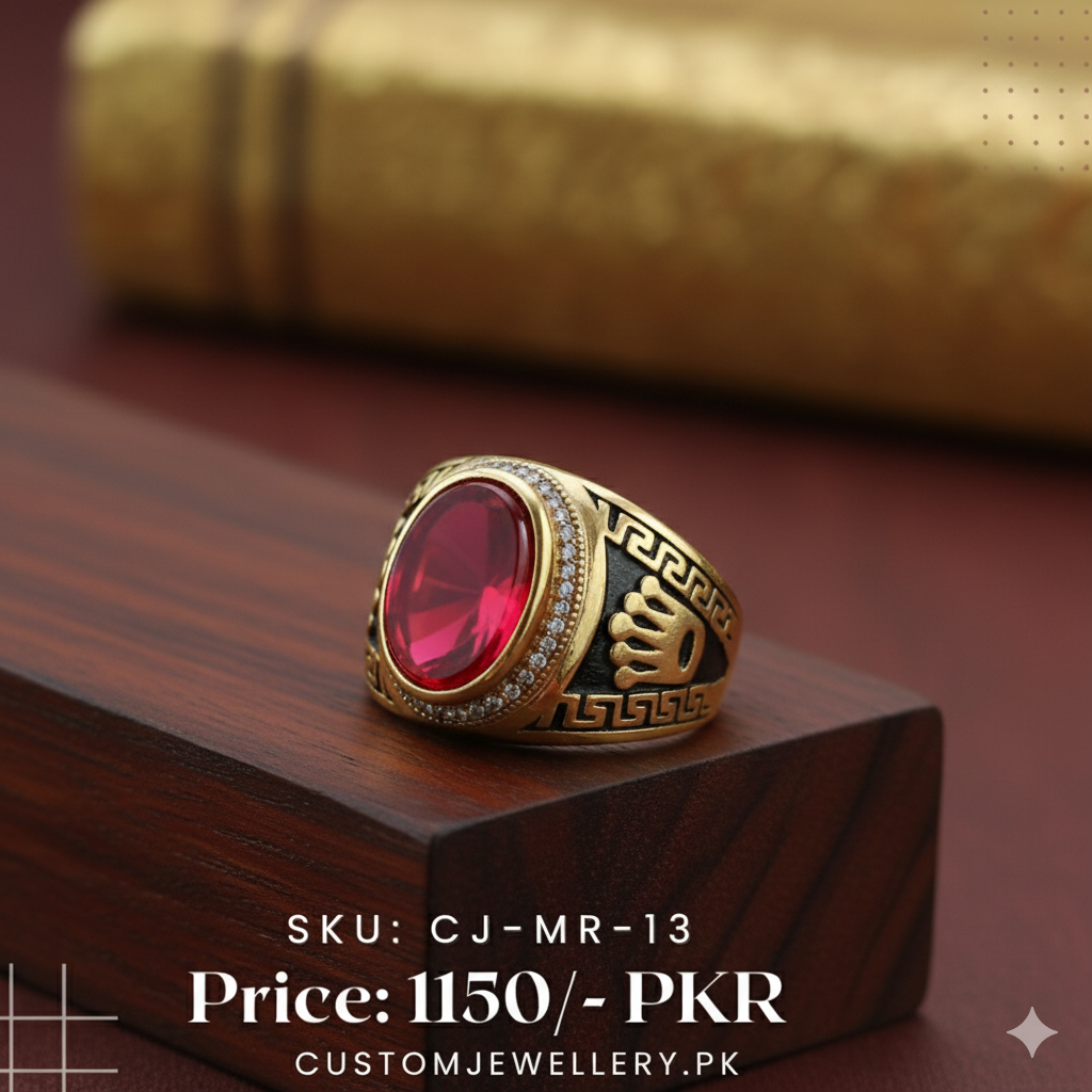 Vibrant Oval Red Stone Men Ring - Image 2
