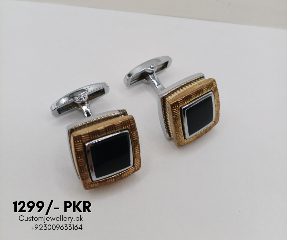 Men's Black Gold Stud Cufflinks – Premium Square Formal Shirt Cufflinks