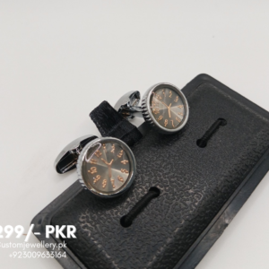 Men Clock Cufflinks Stud – Silver Design