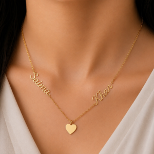 Personalized Double Name Necklace with Heart Pendant In P